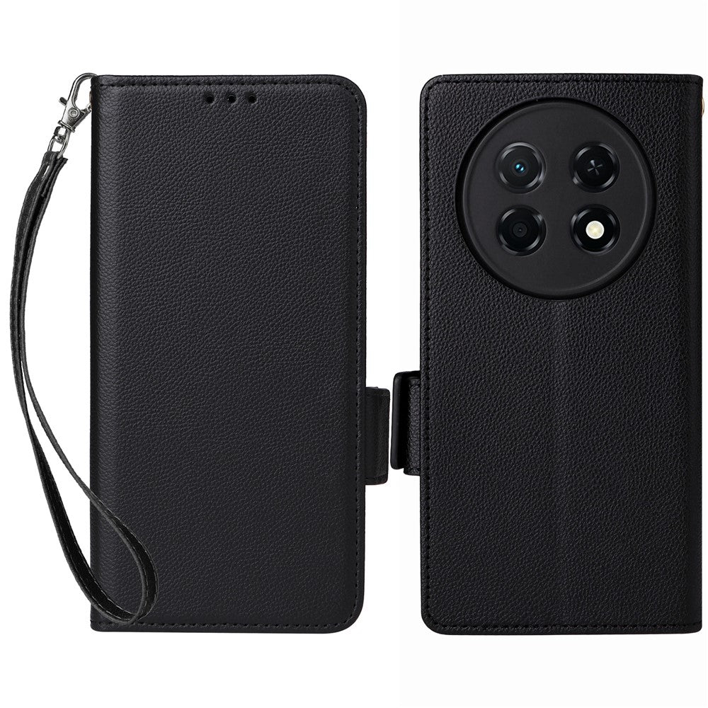 For Huawei Enjoy 90 Pro Max  /  nova 15 Max Case Litchi Texture Wallet Leather Phone Cover with Wrist Strap