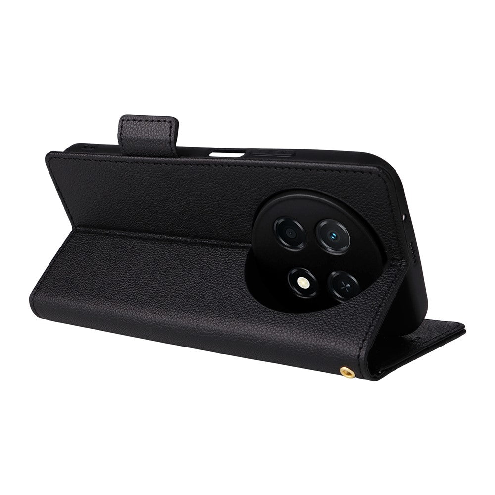 For Huawei Enjoy 90 Pro Max  /  nova 15 Max Case Litchi Texture Wallet Leather Phone Cover with Wrist Strap