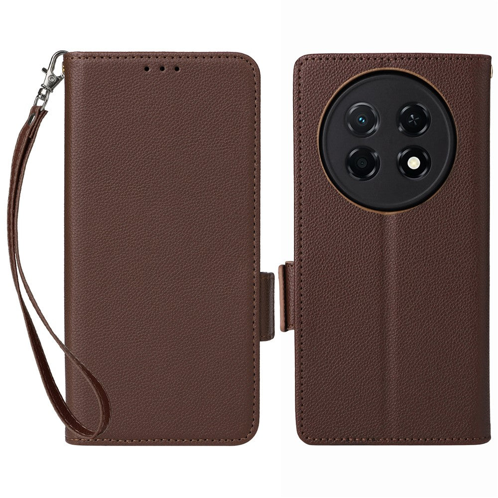 For Huawei Enjoy 90 Pro Max  /  nova 15 Max Case Litchi Texture Wallet Leather Phone Cover with Wrist Strap
