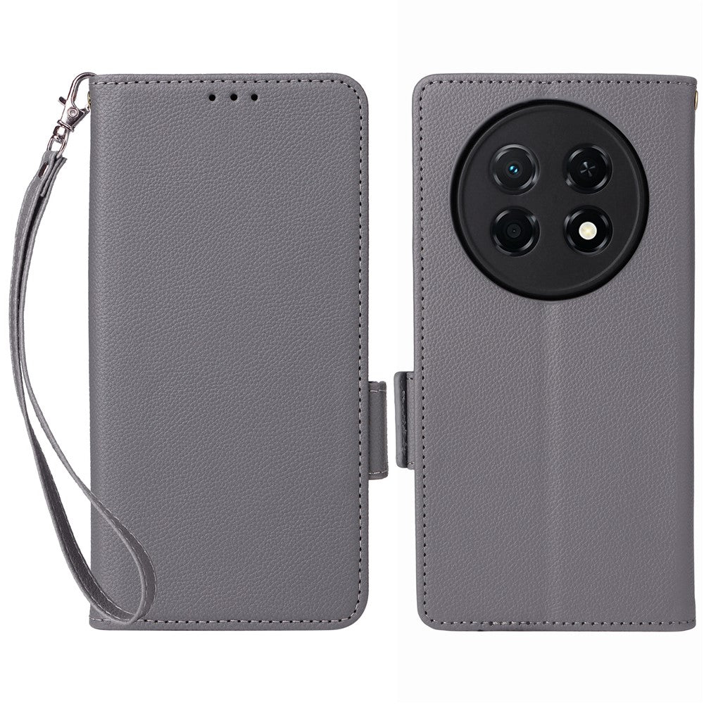 For Huawei Enjoy 90 Pro Max  /  nova 15 Max Case Litchi Texture Wallet Leather Phone Cover with Wrist Strap