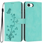 For iPhone 17th / 16th Wallet Case Butterfly Flower Imprint PU Leather Phone Cover with Wrist Strap