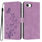 For iPhone 17th / 16th Wallet Case Butterfly Flower Imprint PU Leather Phone Cover with Wrist Strap