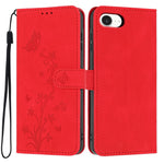 For iPhone 17th / 16th Wallet Case Butterfly Flower Imprint PU Leather Phone Cover with Wrist Strap