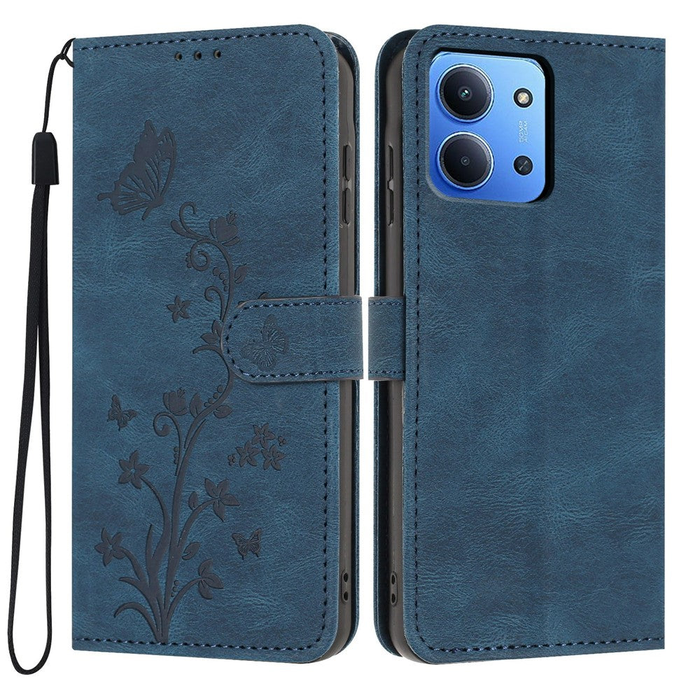 Xiaomi Redmi 15C 5G (Global) (171 mm) / 15C 4G (Global) (171 mm) / Poco C85 4G (171 mm) Plånboksfodral Fjärilsblommigt PU-läder mobilskal med handledsrem