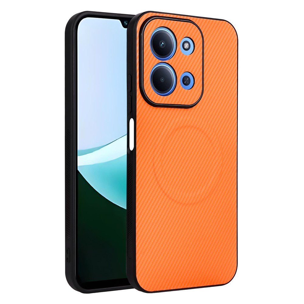 For Xiaomi Redmi 15C 4G (EU) (173mm) / 15C 5G (EU) (173mm) Case Carbon Fiber Texture Leather Coated TPU PC Phone Cover with Metal Ring for Magnetic Car Mount