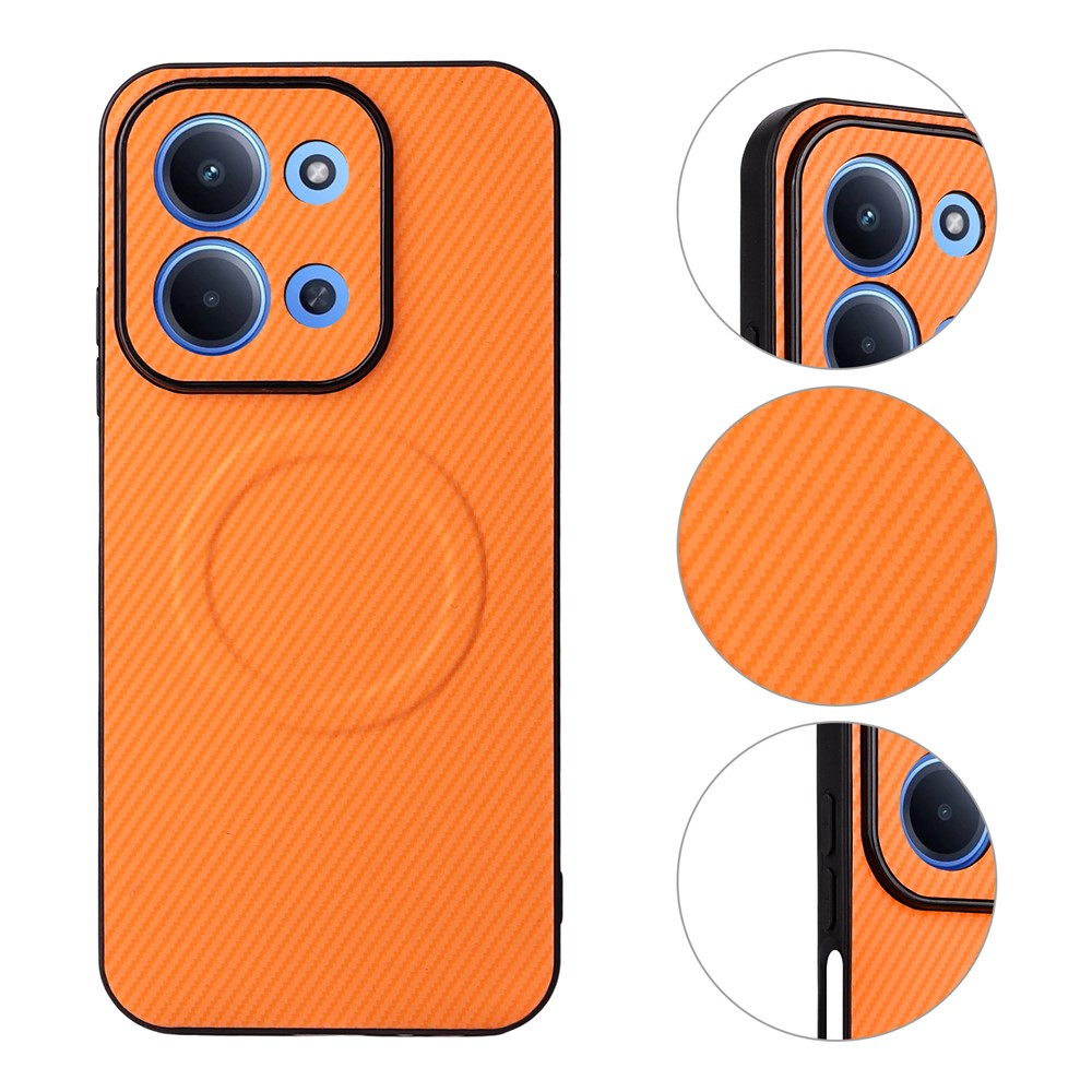 For Xiaomi Redmi 15C 4G (EU) (173mm) / 15C 5G (EU) (173mm) Case Carbon Fiber Texture Leather Coated TPU PC Phone Cover with Metal Ring for Magnetic Car Mount