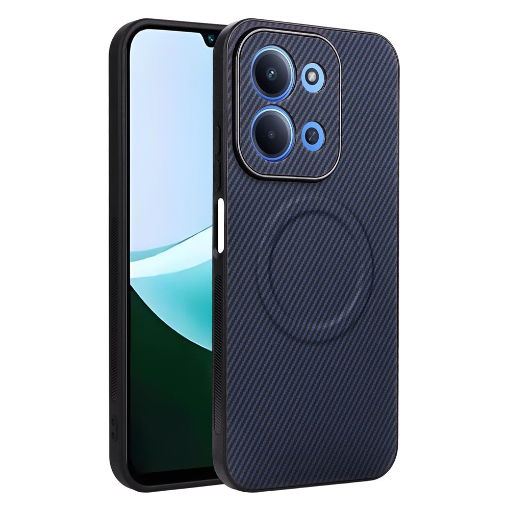 For Xiaomi Redmi 15C 4G (EU) (173mm) / 15C 5G (EU) (173mm) Case Carbon Fiber Texture Leather Coated TPU PC Phone Cover with Metal Ring for Magnetic Car Mount