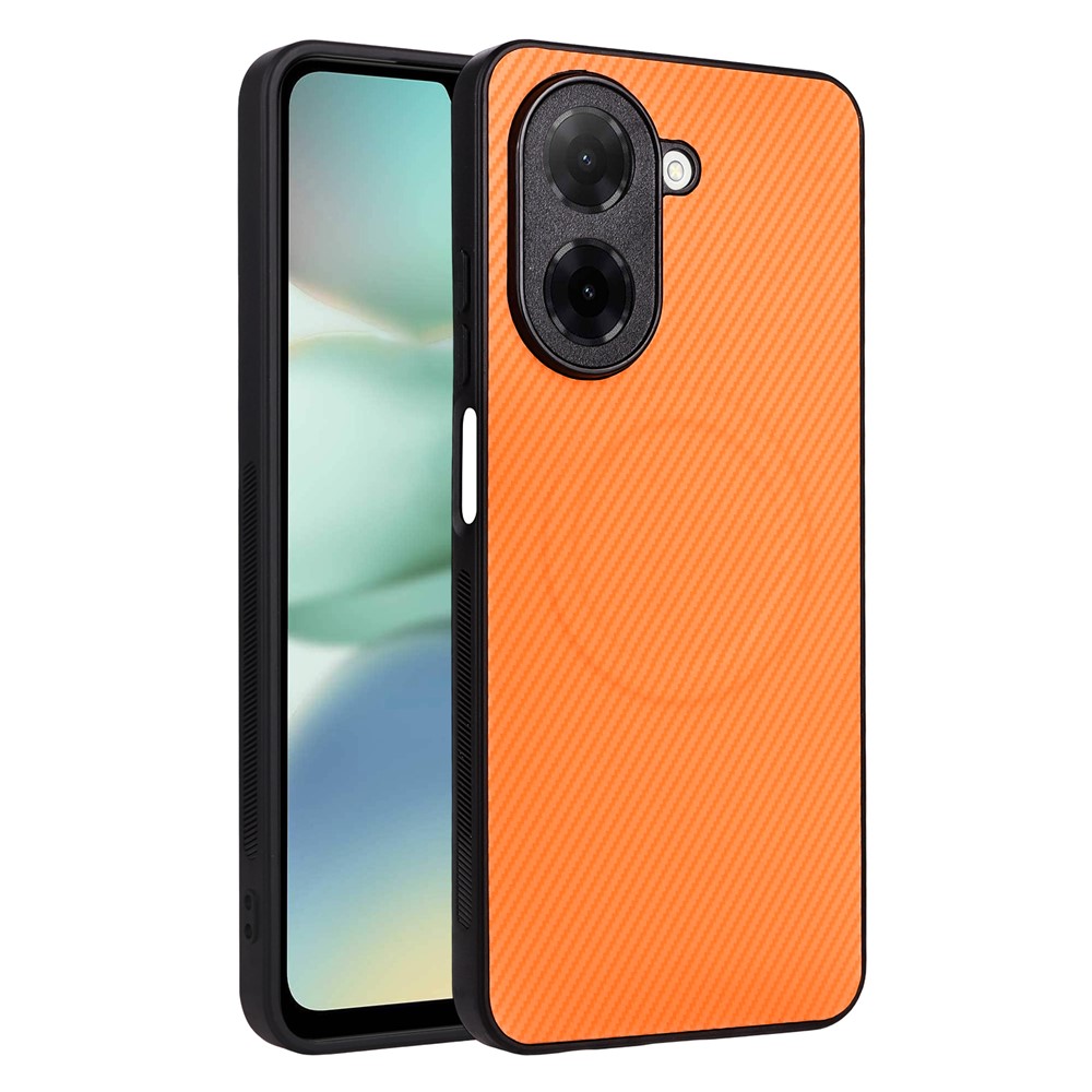 Xiaomi Redmi A5 NFC (EU) (173,45 mm) skal kolfiberstruktur läderbelagd TPU PC mobilskal med metallring för magnetiskt bilfäste