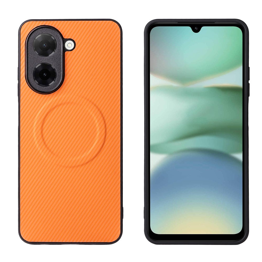 Xiaomi Redmi A5 NFC (EU) (173,45 mm) skal kolfiberstruktur läderbelagd TPU PC mobilskal med metallring för magnetiskt bilfäste