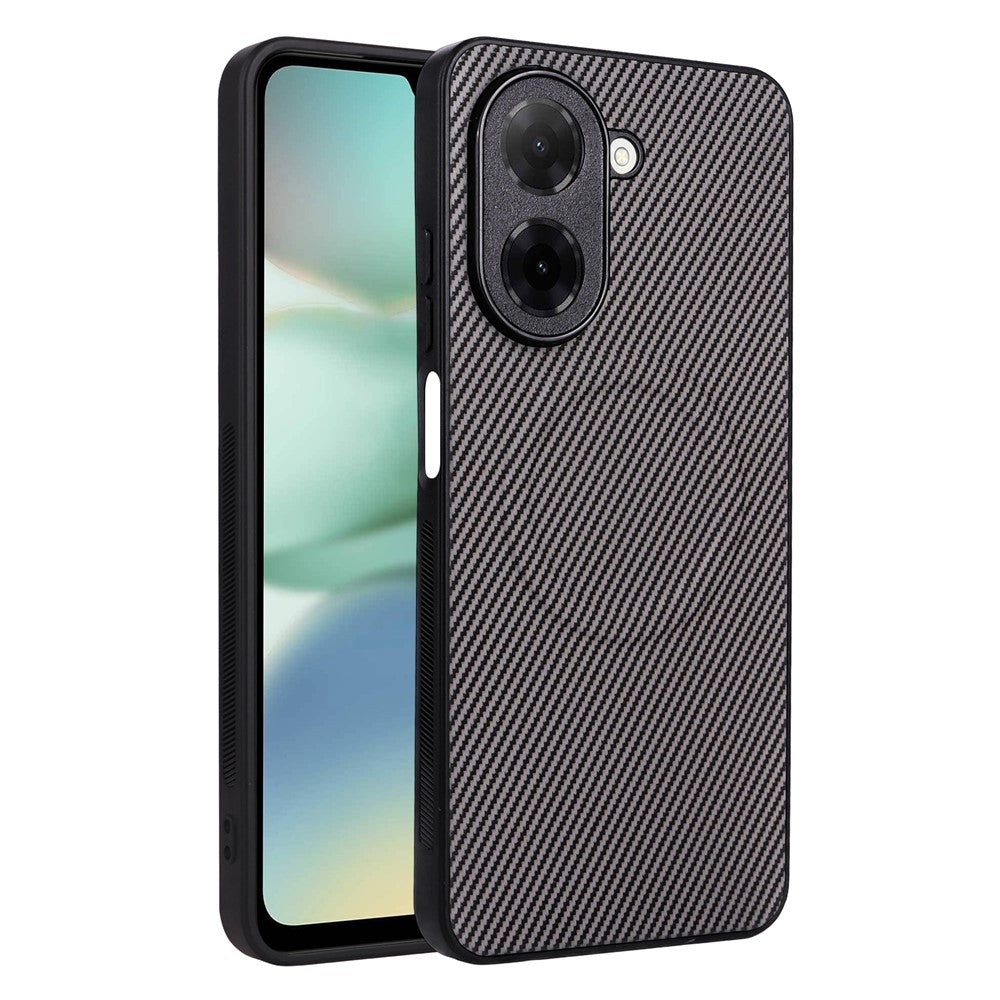 Xiaomi Redmi A5 NFC (EU) (173,45 mm) skal kolfiberstruktur läderbelagd TPU PC mobilskal med metallring för magnetiskt bilfäste