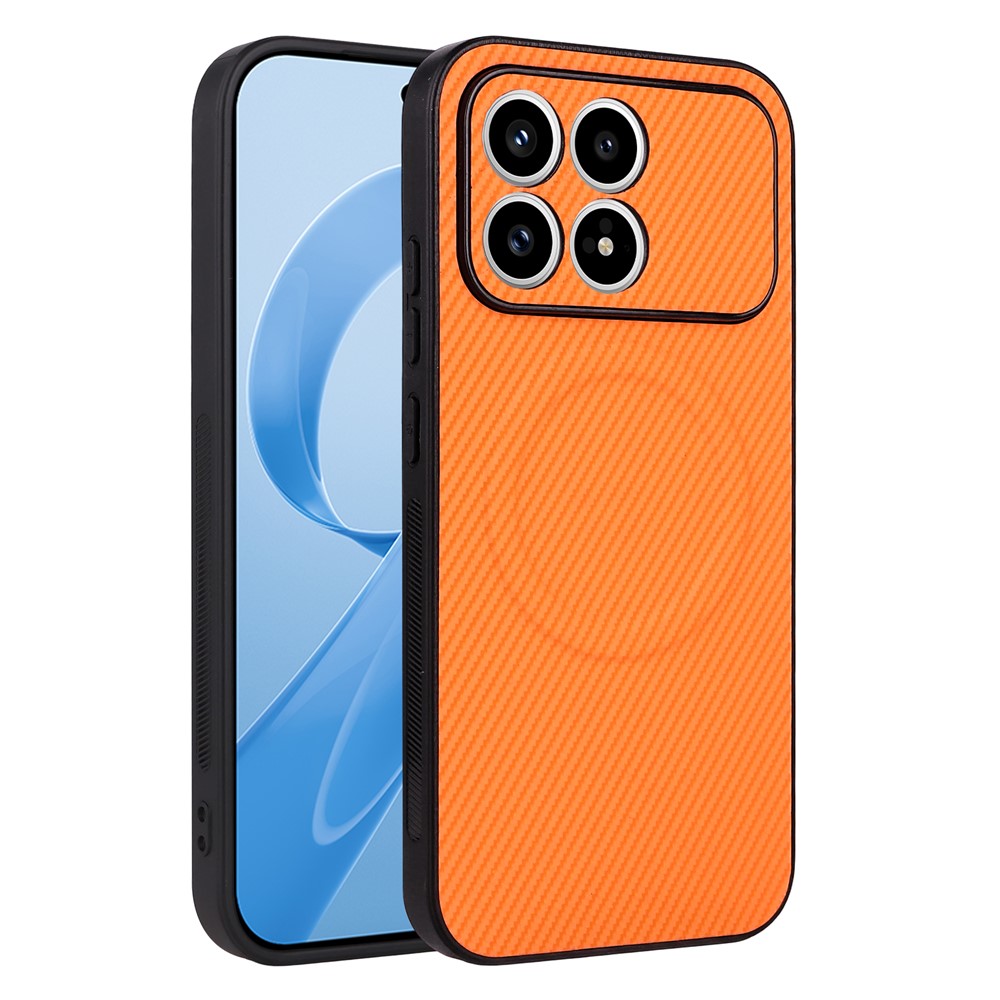Xiaomi Poco F8 Pro 5G / Redmi K90 5G-cover med kulfiberstruktur, læderbeklædt TPU- og PC-mobilcover med metalring til magnetisk bilmontering