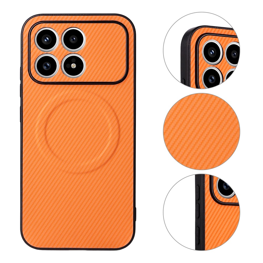 Xiaomi Poco F8 Pro 5G / Redmi K90 5G-cover med kulfiberstruktur, læderbeklædt TPU- og PC-mobilcover med metalring til magnetisk bilmontering