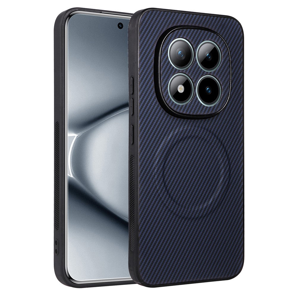 Xiaomi Redmi Note 15 Pro 5G (Global) skal kolfiberstruktur läderbelagd TPU PC mobilskal med metallring för magnetisk bilmontering