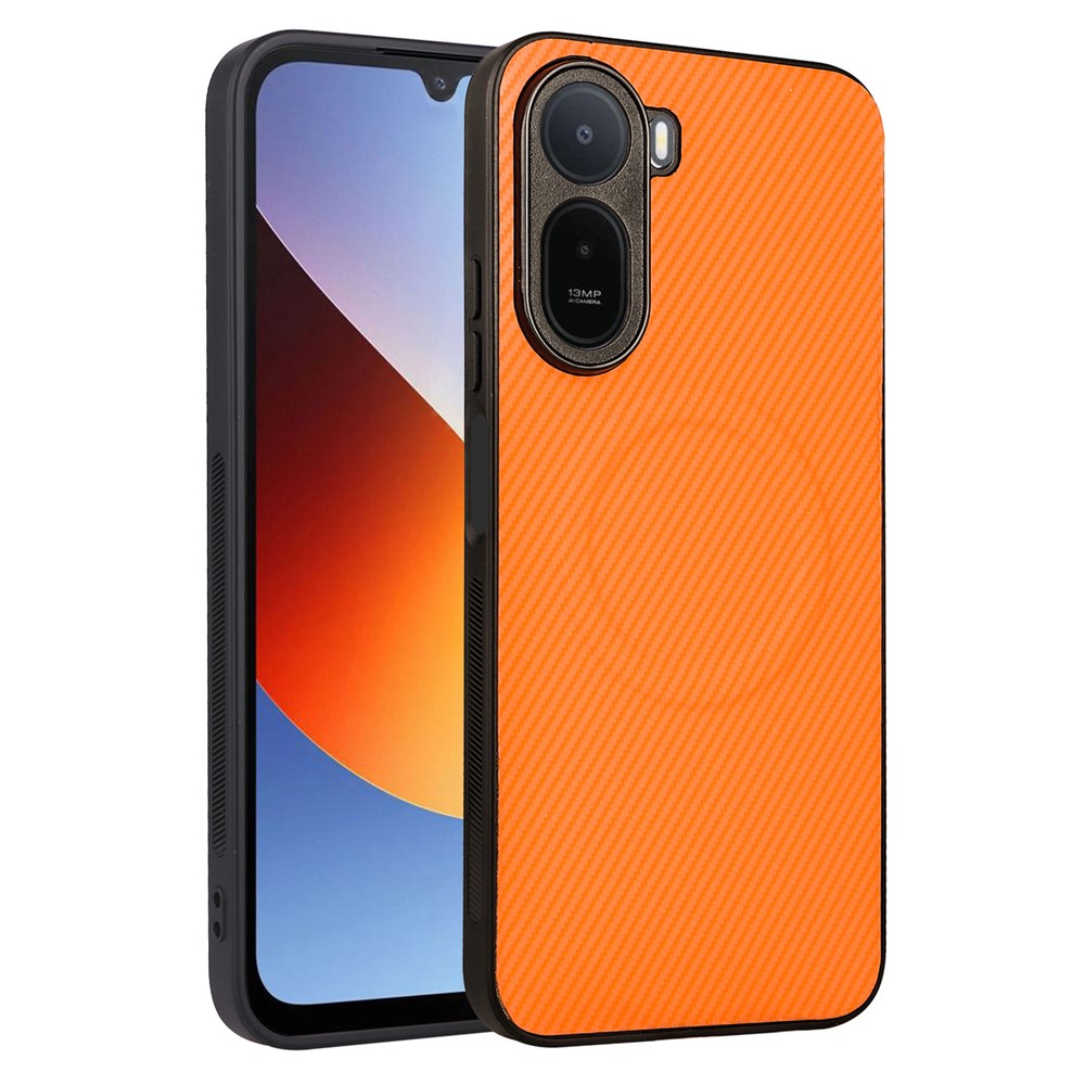 For Xiaomi Poco C81 4G  /  C81 Pro 4G  /  C85x 5G  /  Redmi A7 Pro 4G (171.56mm)  /  A7 Pro 5G Case Carbon Fiber Texture Leather Coated TPU PC Phone Cover with Metal Ring for Magnetic Car Mount