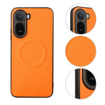 For Xiaomi Poco C81 4G  /  C81 Pro 4G  /  C85x 5G  /  Redmi A7 Pro 4G (171.56mm)  /  A7 Pro 5G Case Carbon Fiber Texture Leather Coated TPU PC Phone Cover with Metal Ring for Magnetic Car Mount