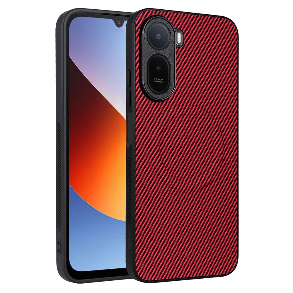 For Xiaomi Poco C81 4G  /  C81 Pro 4G  /  C85x 5G  /  Redmi A7 Pro 4G (171.56mm)  /  A7 Pro 5G Case Carbon Fiber Texture Leather Coated TPU PC Phone Cover with Metal Ring for Magnetic Car Mount