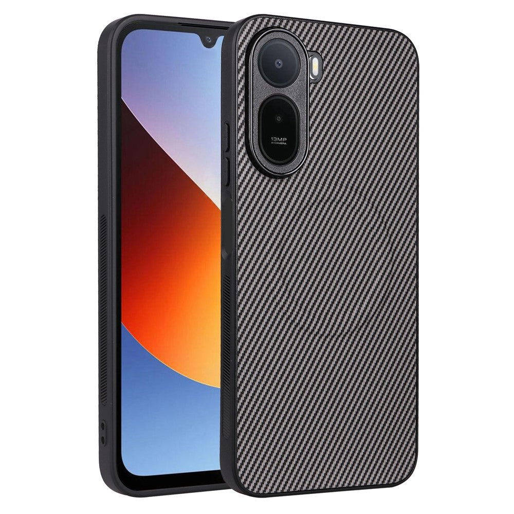 For Xiaomi Poco C81 4G  /  C81 Pro 4G  /  C85x 5G  /  Redmi A7 Pro 4G (171.56mm)  /  A7 Pro 5G Case Carbon Fiber Texture Leather Coated TPU PC Phone Cover with Metal Ring for Magnetic Car Mount