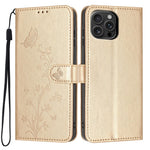Fodral till iPhone 16 Pro Max med plånbok, fjärils- och blommönster, i PU-läder med handledsrem