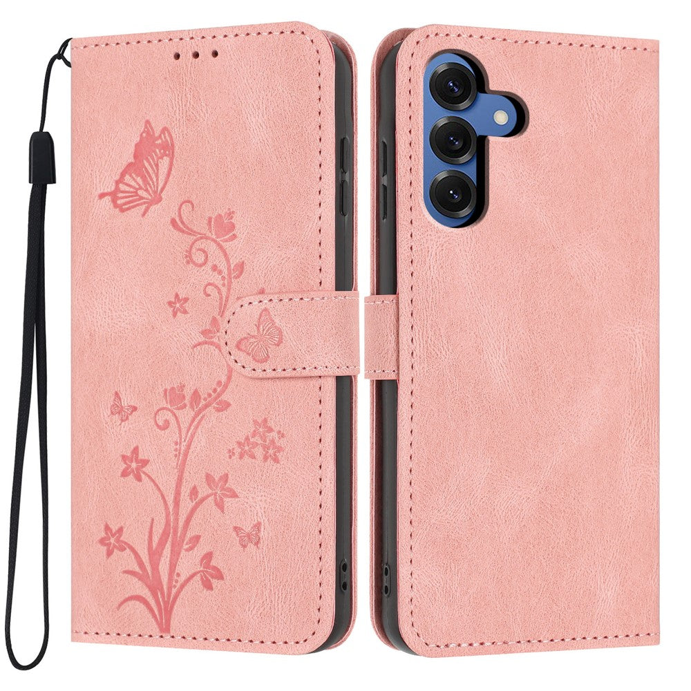 Til Samsung Galaxy S26+ Wallet Cover Sommerfugl Blomst Præg PU Læder Telefon Cover med Håndrem