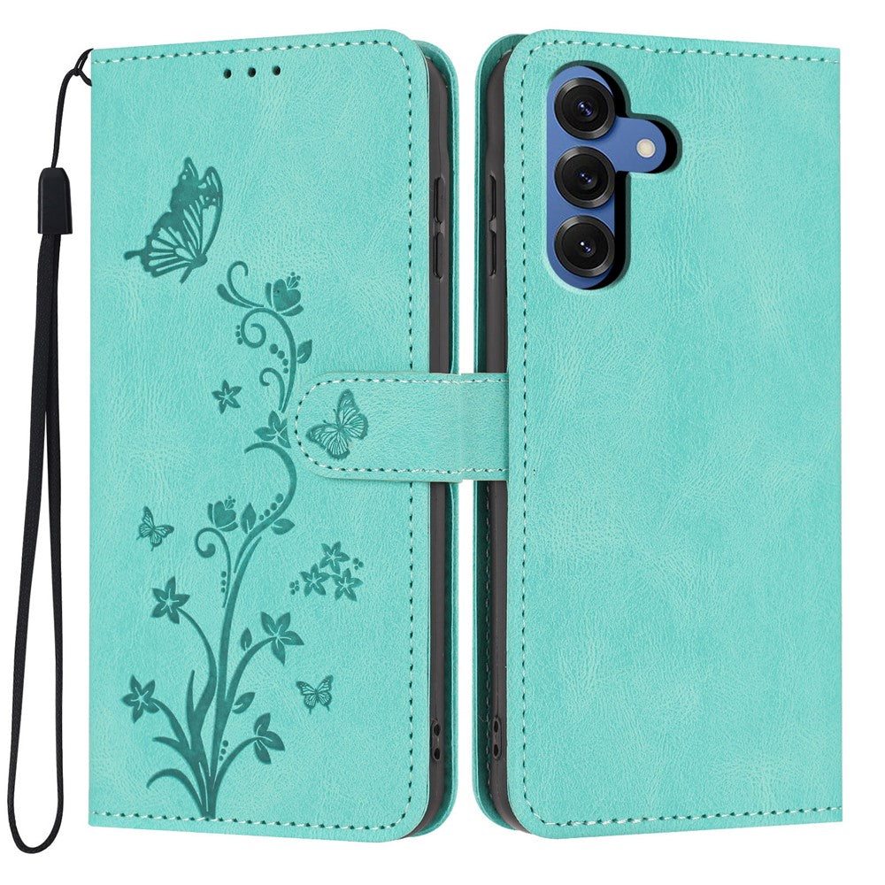 Til Samsung Galaxy S26+ Wallet Cover Sommerfugl Blomst Præg PU Læder Telefon Cover med Håndrem