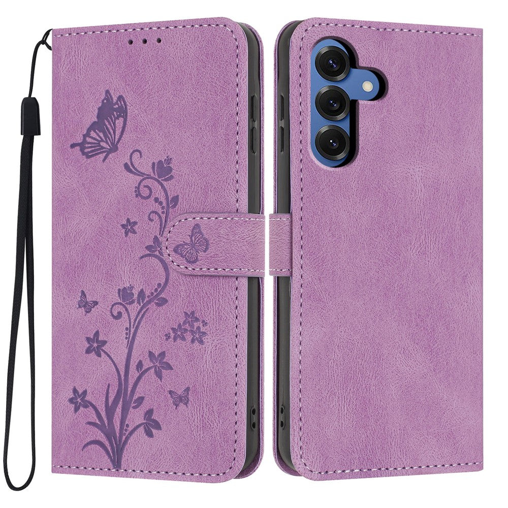 Til Samsung Galaxy S26+ Wallet Cover Sommerfugl Blomst Præg PU Læder Telefon Cover med Håndrem