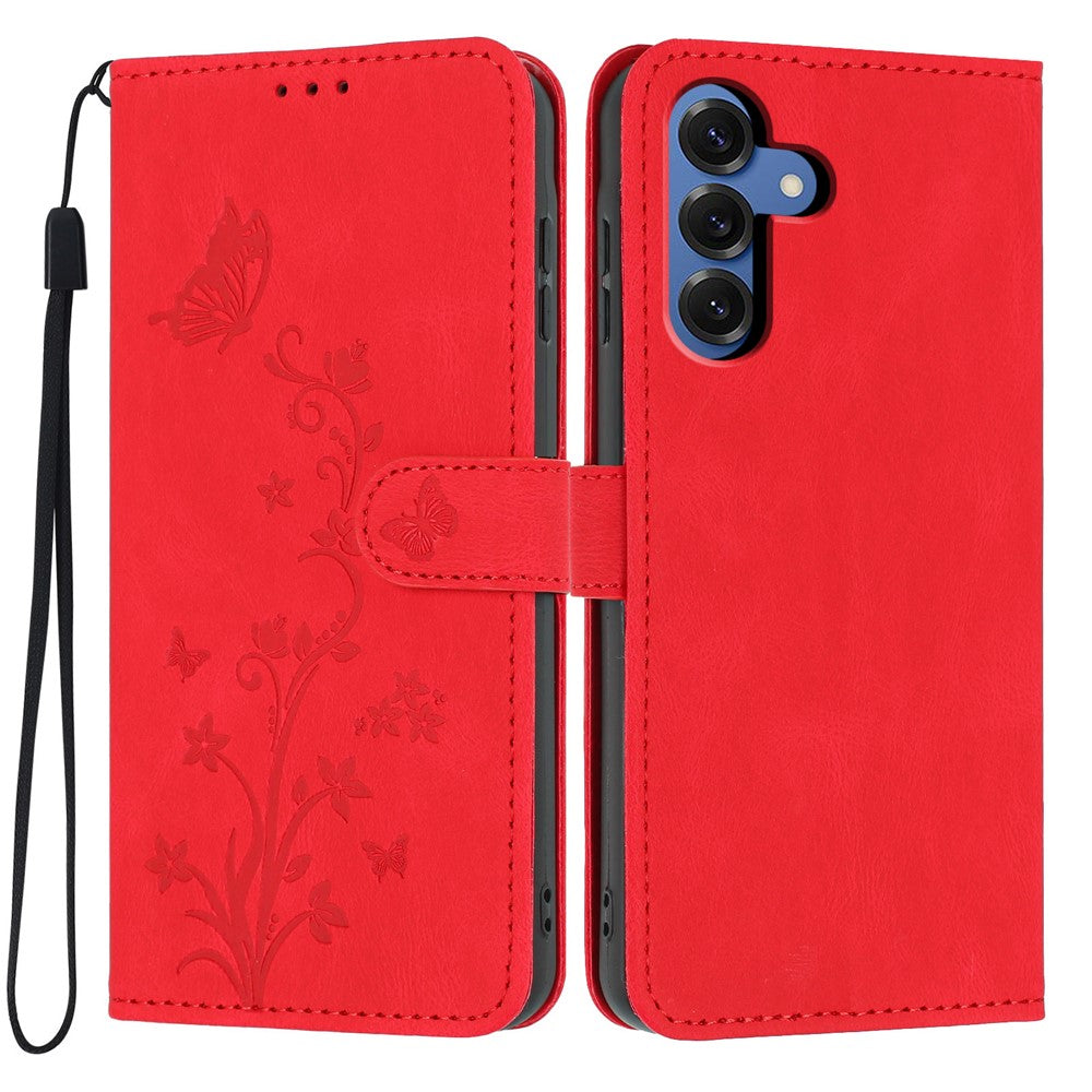 Til Samsung Galaxy S26+ Wallet Cover Sommerfugl Blomst Præg PU Læder Telefon Cover med Håndrem