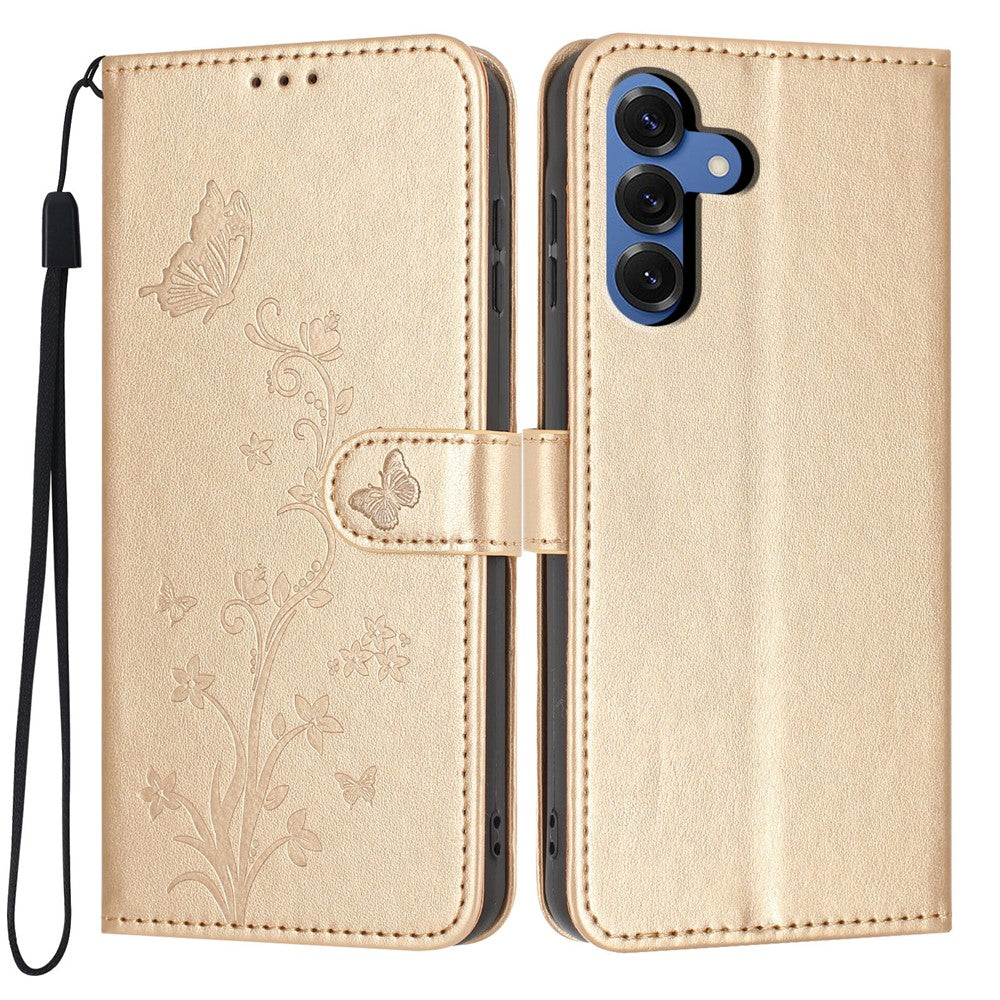Til Samsung Galaxy S26+ Wallet Cover Sommerfugl Blomst Præg PU Læder Telefon Cover med Håndrem