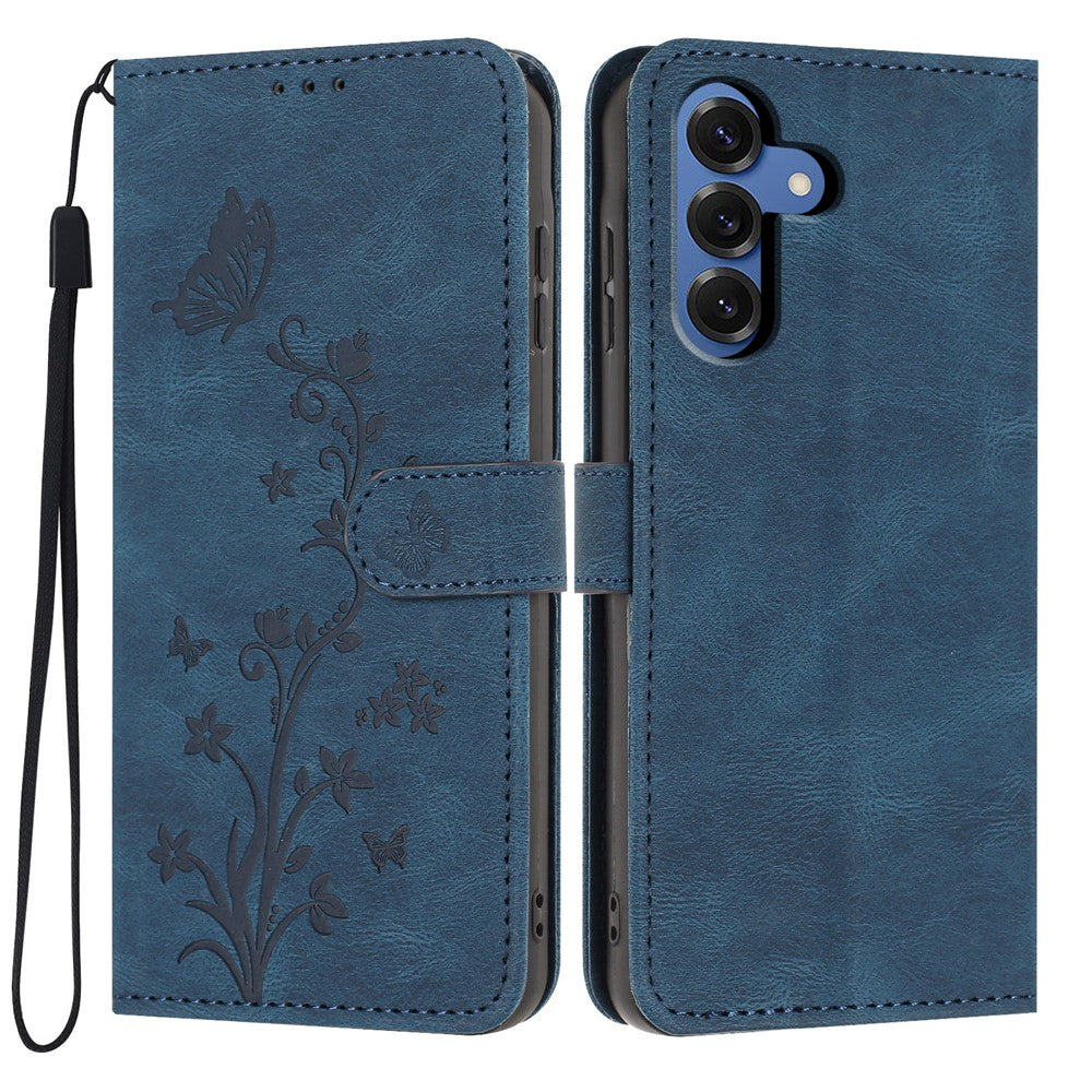 Til Samsung Galaxy S26+ Wallet Cover Sommerfugl Blomst Præg PU Læder Telefon Cover med Håndrem