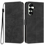 For Samsung Galaxy S25+ Wallet Case Butterfly Flower Imprint PU Leather Phone Cover with Wrist Strap