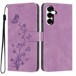 For Samsung Galaxy S25+ Wallet Case Butterfly Flower Imprint PU Leather Phone Cover with Wrist Strap