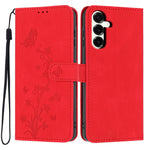 For Samsung Galaxy S25+ Wallet Case Butterfly Flower Imprint PU Leather Phone Cover with Wrist Strap