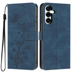 For Samsung Galaxy S25+ Wallet Case Butterfly Flower Imprint PU Leather Phone Cover with Wrist Strap