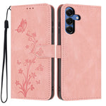 For Samsung Galaxy S25 Wallet Case Butterfly Flower Imprint PU Leather Phone Cover with Wrist Strap
