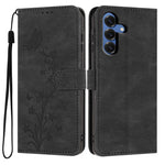 For Samsung Galaxy S25 Wallet Case Butterfly Flower Imprint PU Leather Phone Cover with Wrist Strap