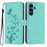 For Samsung Galaxy S25 Wallet Case Butterfly Flower Imprint PU Leather Phone Cover with Wrist Strap