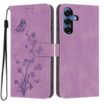 For Samsung Galaxy S25 Wallet Case Butterfly Flower Imprint PU Leather Phone Cover with Wrist Strap