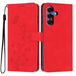 For Samsung Galaxy S25 Wallet Case Butterfly Flower Imprint PU Leather Phone Cover with Wrist Strap