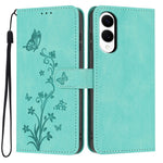 For Samsung Galaxy S25 Edge Wallet Case Butterfly Flower Imprint PU Leather Phone Cover with Wrist Strap