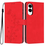 For Samsung Galaxy S25 Edge Wallet Case Butterfly Flower Imprint PU Leather Phone Cover with Wrist Strap
