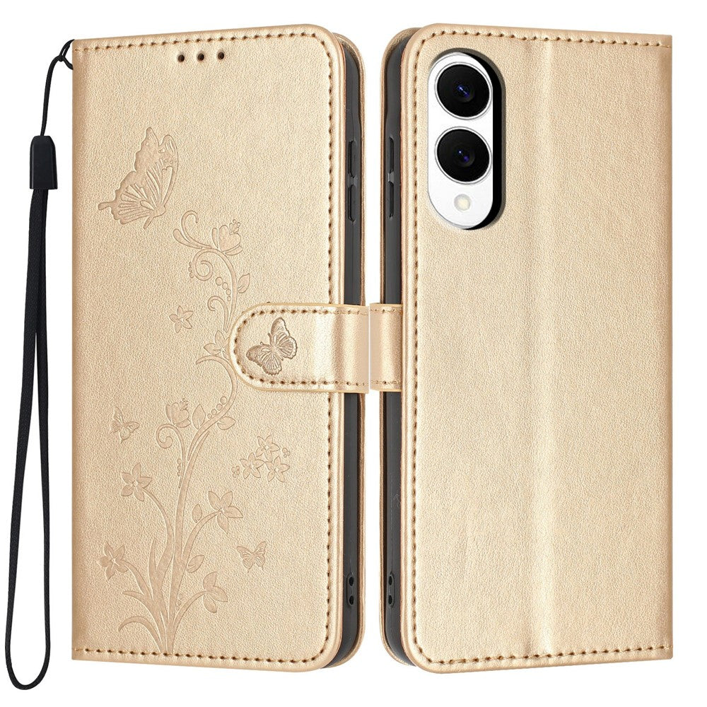 Samsung Galaxy S25 Edge Plånboksfodral Fjärilsblommigt PU-läderfodral med handledsrem