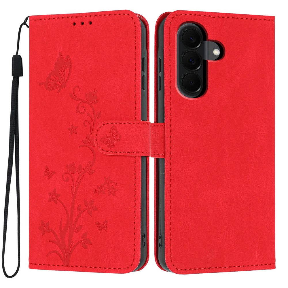 Samsung Galaxy A37 5G Plånboksfodral Fjärilsblommatryck PU-lädermobilskal med handledsrem