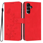 For Samsung Galaxy A27 5G Wallet Case Butterfly Flower Imprint PU Leather Phone Cover with Wrist Strap