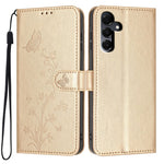 For Samsung Galaxy A27 5G Wallet Case Butterfly Flower Imprint PU Leather Phone Cover with Wrist Strap