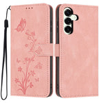 For Samsung Galaxy A36 5G Wallet Case Butterfly Flower Imprint PU Leather Phone Cover with Wrist Strap