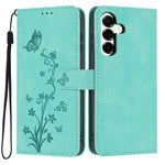 For Samsung Galaxy A36 5G Wallet Case Butterfly Flower Imprint PU Leather Phone Cover with Wrist Strap