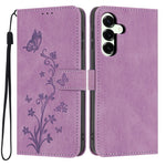 For Samsung Galaxy A36 5G Wallet Case Butterfly Flower Imprint PU Leather Phone Cover with Wrist Strap