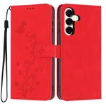 For Samsung Galaxy A36 5G Wallet Case Butterfly Flower Imprint PU Leather Phone Cover with Wrist Strap