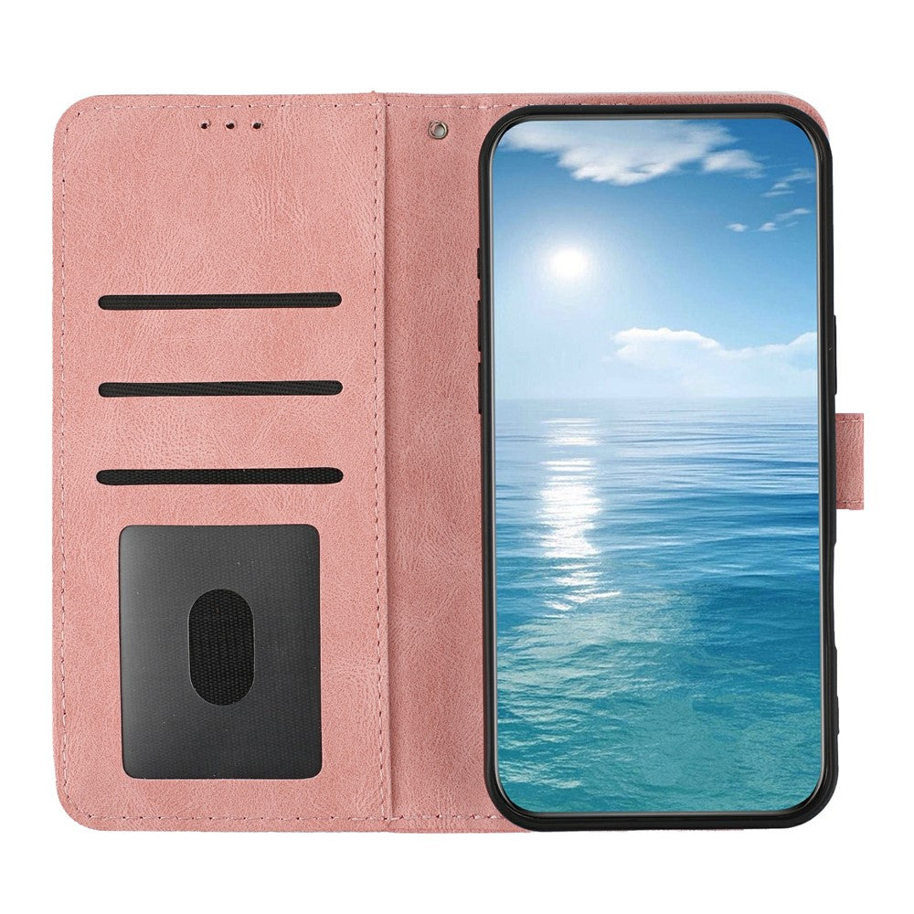 For Samsung Galaxy A55 5G Wallet Case Butterfly Flower Imprint PU Leather Phone Cover with Wrist Strap