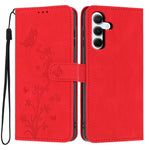 For Samsung Galaxy A55 5G Wallet Case Butterfly Flower Imprint PU Leather Phone Cover with Wrist Strap