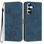 For Samsung Galaxy A55 5G Wallet Case Butterfly Flower Imprint PU Leather Phone Cover with Wrist Strap